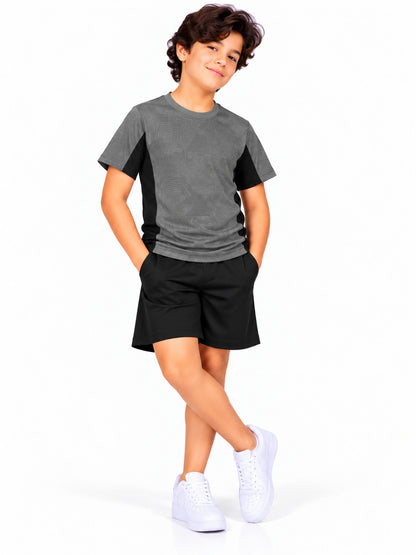 CHILINS Unisex Kids Grey & Black Short Sleeve Sports T-Shirt for Boys & Girls