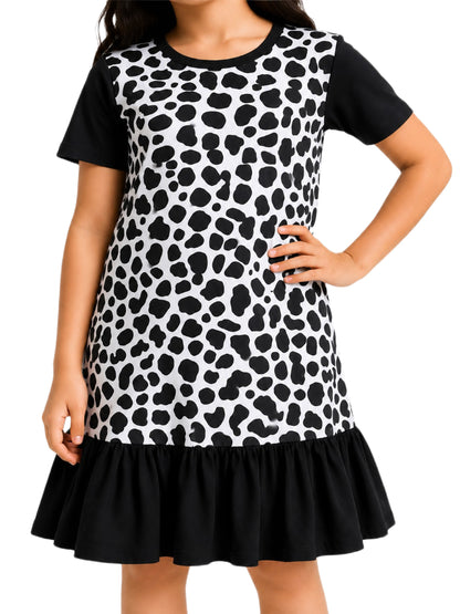 CHILINS Girls Black & White Printed Cotton Frock Dress