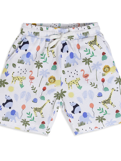 CHILINS Boys Jungle Animal Print Night Suit Set | 100% Pure Cotton Half Sleeve Shirt & Shorts