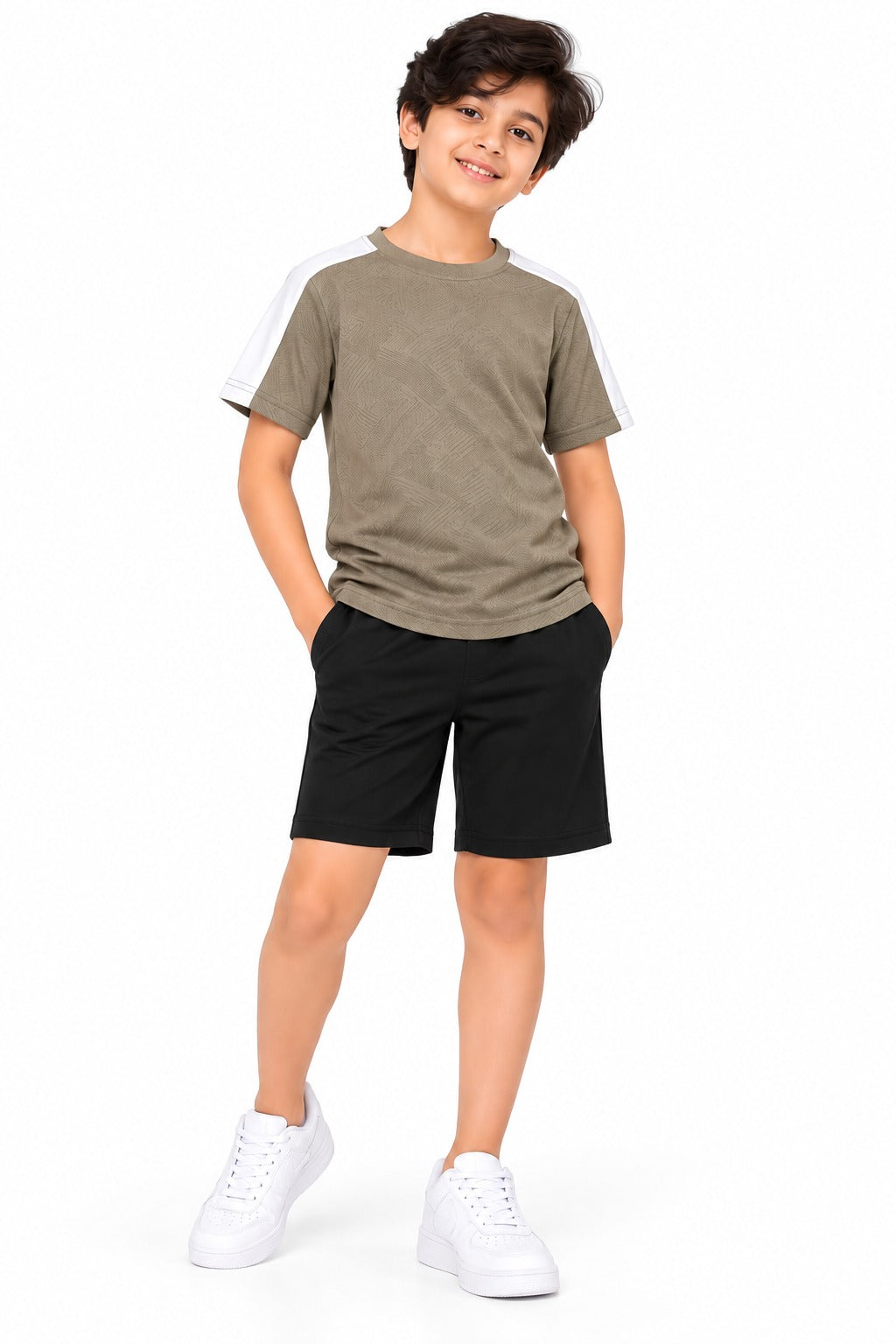 CHILINS Unisex Kids Olive Green & White Short Sleeve Sports T-Shirt for Boys & Girls