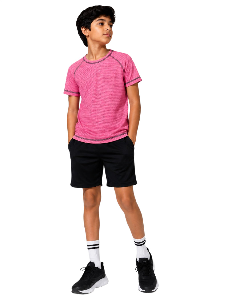 CHILINS Unisex Kids Pink Short Sleeve Sports T-Shirt