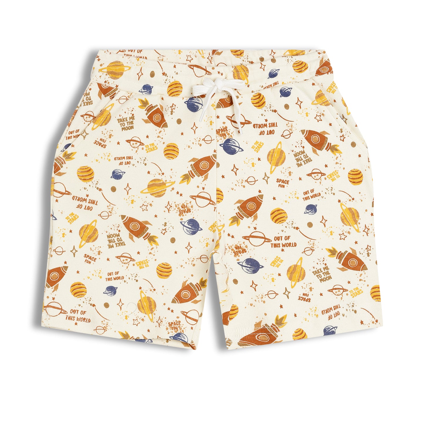 CHILINS Kids Pure Cotton Printed T-Shirt & Shorts Set | Space Theme Co-Ord Set