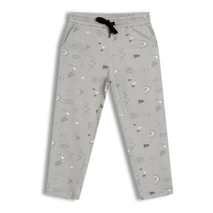 CHILINS Kids Pure Cotton T-Shirt & Pyjama Set | Grey Printed Nightwear Set