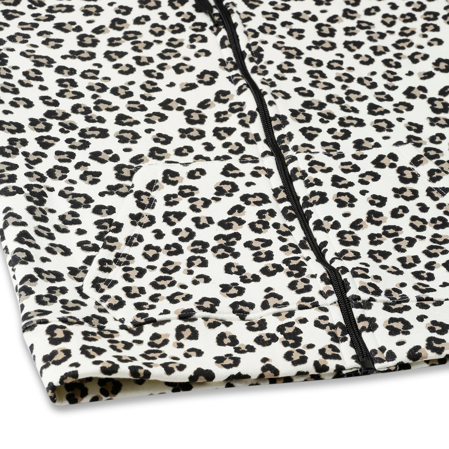 Girls Zipper Hooded Sweatshirt | Animal Print | Kangaroo Pockets | Regular Fit | White Black