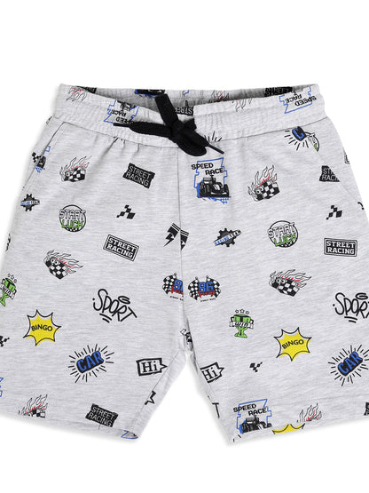 CHILINS Boys Racing Print Night Suit Set | 100% Pure Cotton Half Sleeve Shirt & Shorts
