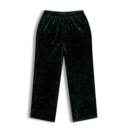 CHILINS Girls Velvet Pants | Dark Green Straight Fit Party Wear Pants