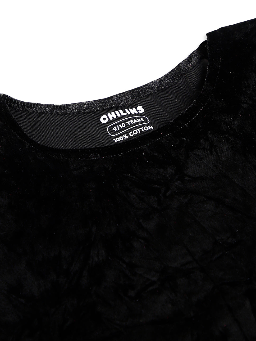 CHILINS Girls Black Velvet Top | Soft Crushed Velvet Flutter Sleeve Party Wear T-Shirt