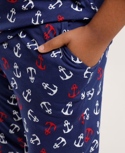 Printed Boys Half Sleeves Pyjama Set - Anchor - Coord set -Blue Night suit