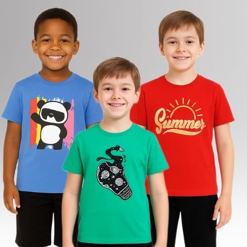 Round Neck Printed Super Combed Cotton T-shirt, (Pack of 3)