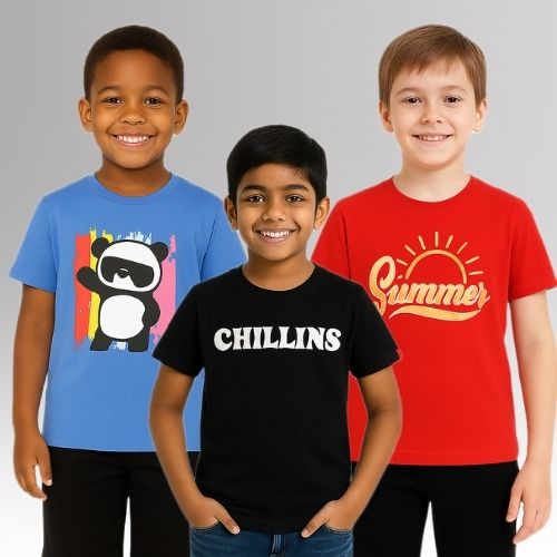 Round Neck Printed Super Combed Cotton T-shirt, (Pack of 3)