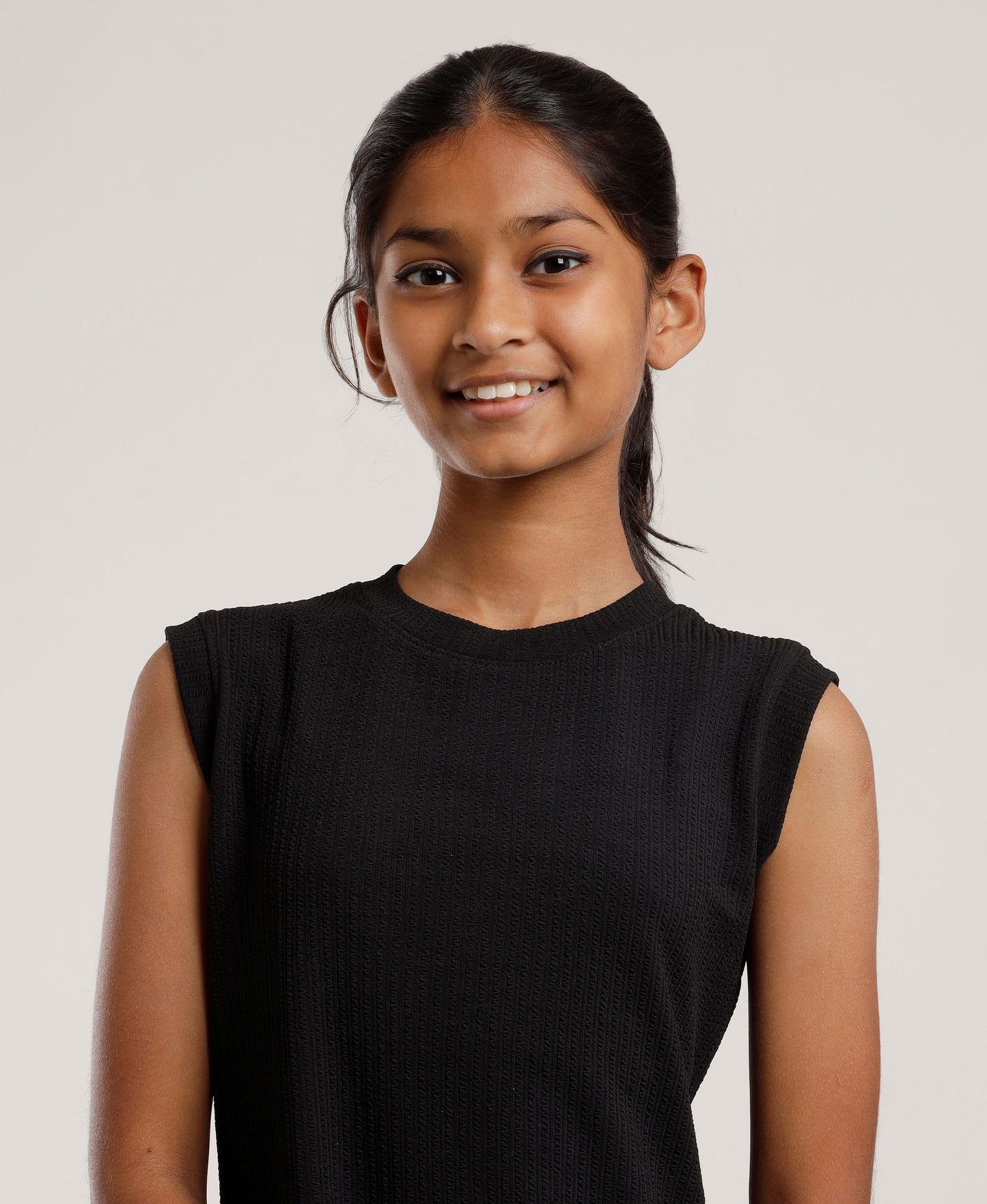 Girls Solid Black Sleeveless Dress | Everyday Knee-Length Casual Wear