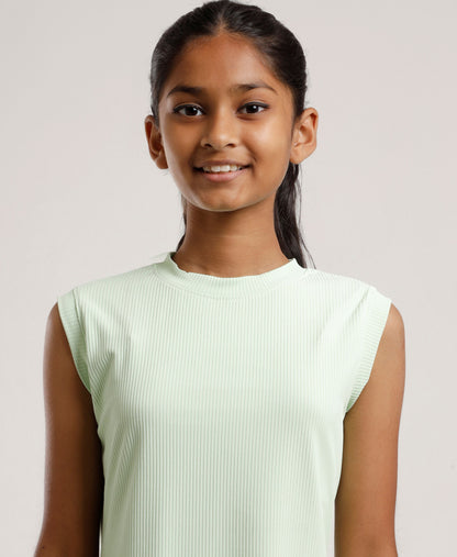 Girls Solid Mint Green Sleeveless Dress | Everyday Knee-Length Casual Wear