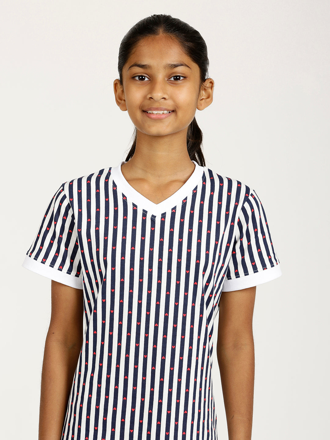 CHILINS Girls Pure Cotton Casual Dress – White & Blue Striped