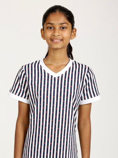 CHILINS Girls Pure Cotton Casual Dress – White & Blue Striped