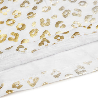 CHILINS Girls White & Golden Animal Print Cotton Crop Top