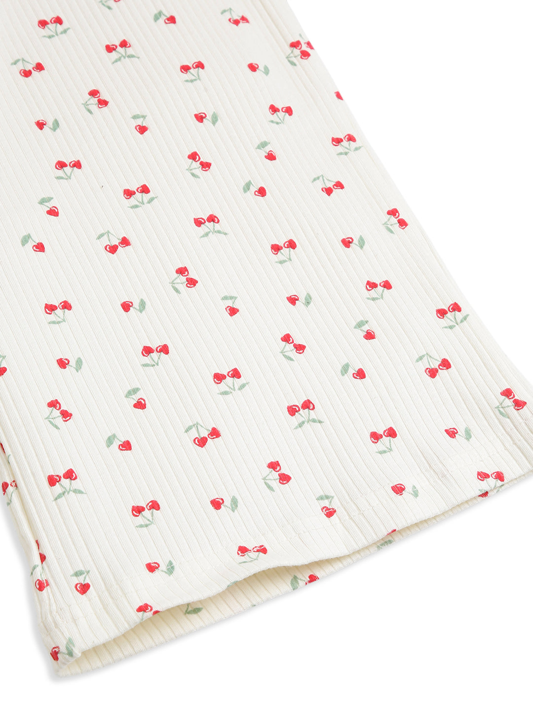 CHILINS Kids Cherry Print Night Suit Set | Soft Ribbed Cotton Full Sleeve Top & Pyjama Set for Girls