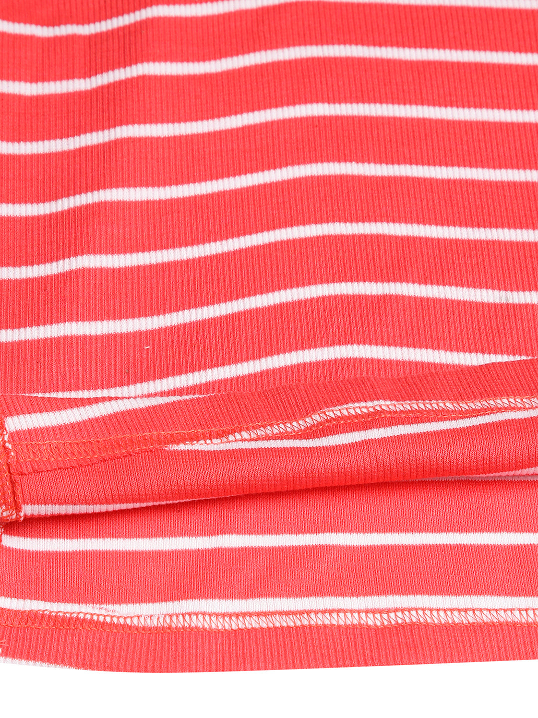 CHILINS Girls Pure Cotton Ribbed Casual Dress – Red & White Striped