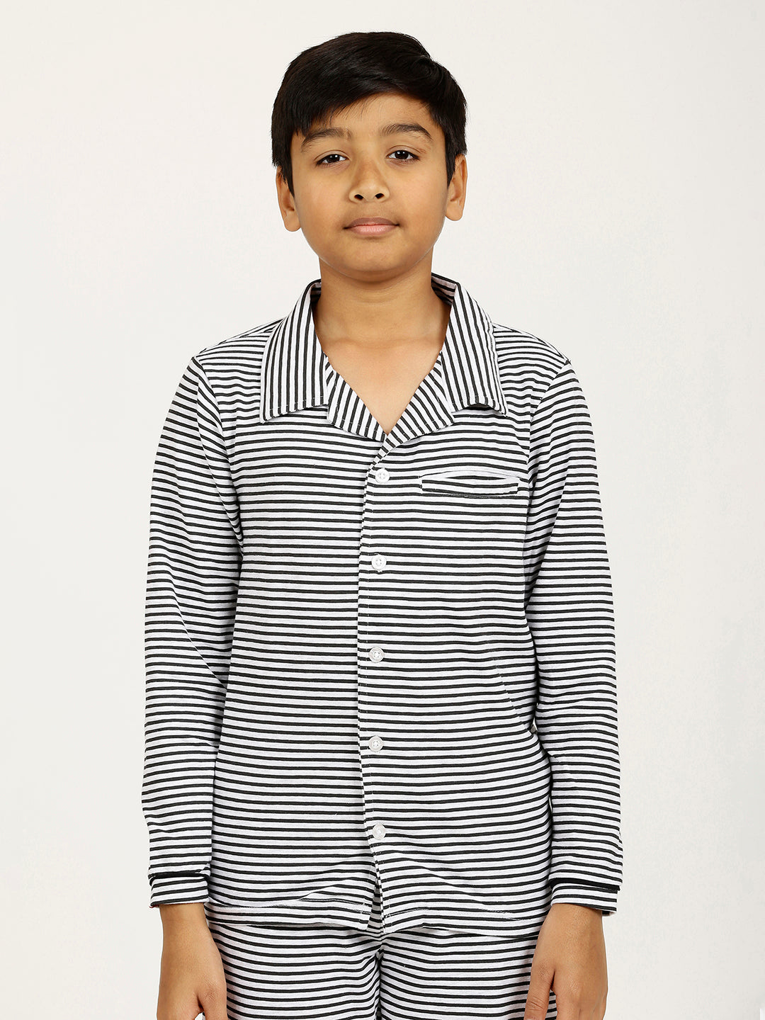 CHILINS Kids Cotton Shirt Pyjama Night Dress – Striped Print Sleepwear Set