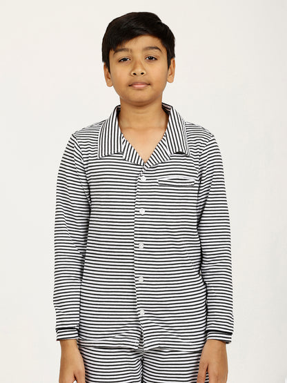 CHILINS Kids Cotton Shirt Pyjama Night Dress – Striped Print Sleepwear Set