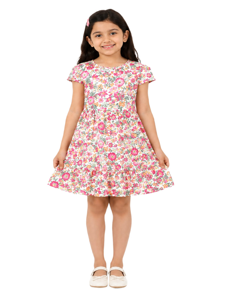 CHILINS Girls Multicolor Floral Printed Fit & Flare Dress