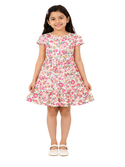 CHILINS Girls Multicolor Floral Printed Fit & Flare Dress
