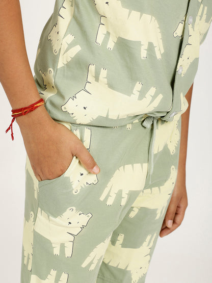 CHILINS Kids Pure Cotton Shirt & Shorts Night Dress – Fun Animal Print Sleepwear Set