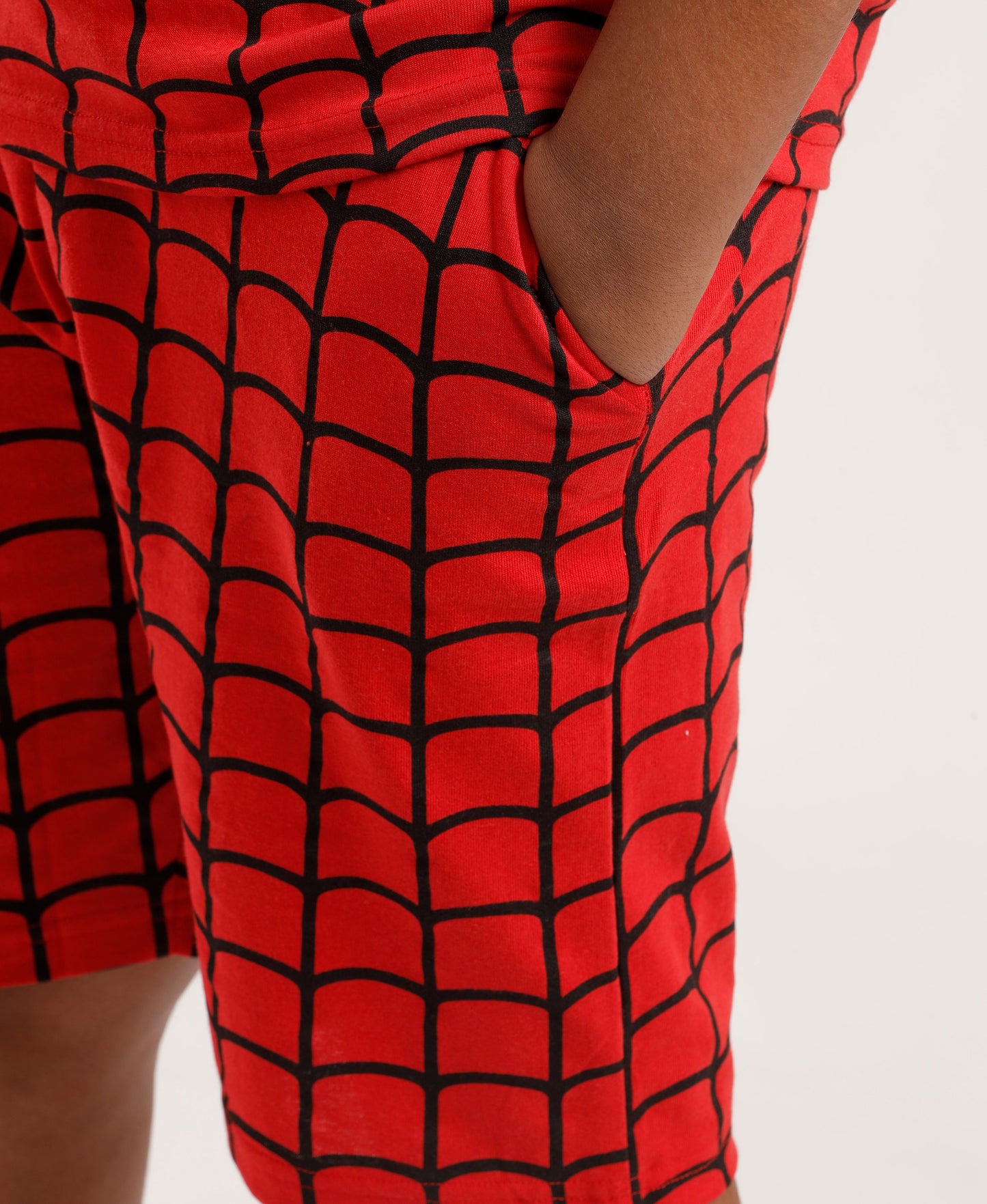 Printed Boys Half Sleeves Shorts Set - Spider - Coord set -Red Night suit
