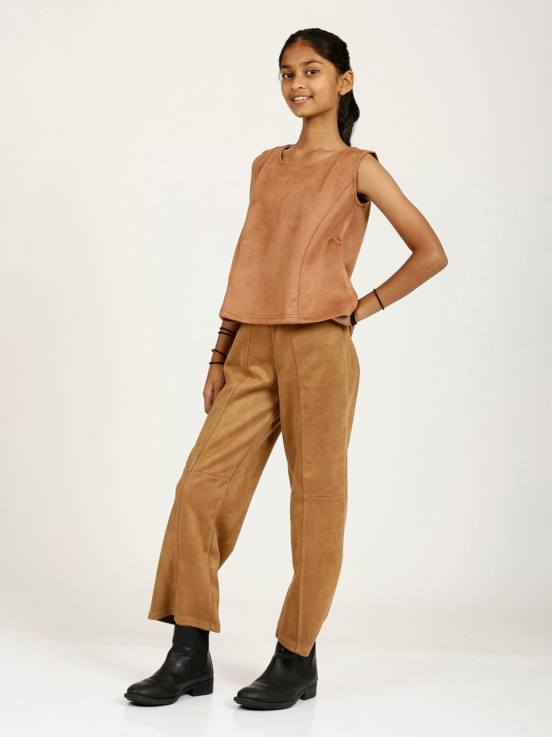 CHILINS Girls Brown Fancy Balloon Top Stylish Kidswear