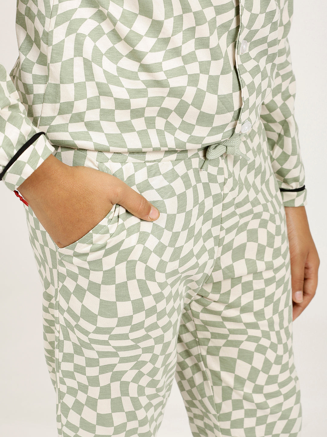 CHILINS Boys Shirt Pyjama Night Dress – Pure Cotton, White & Green