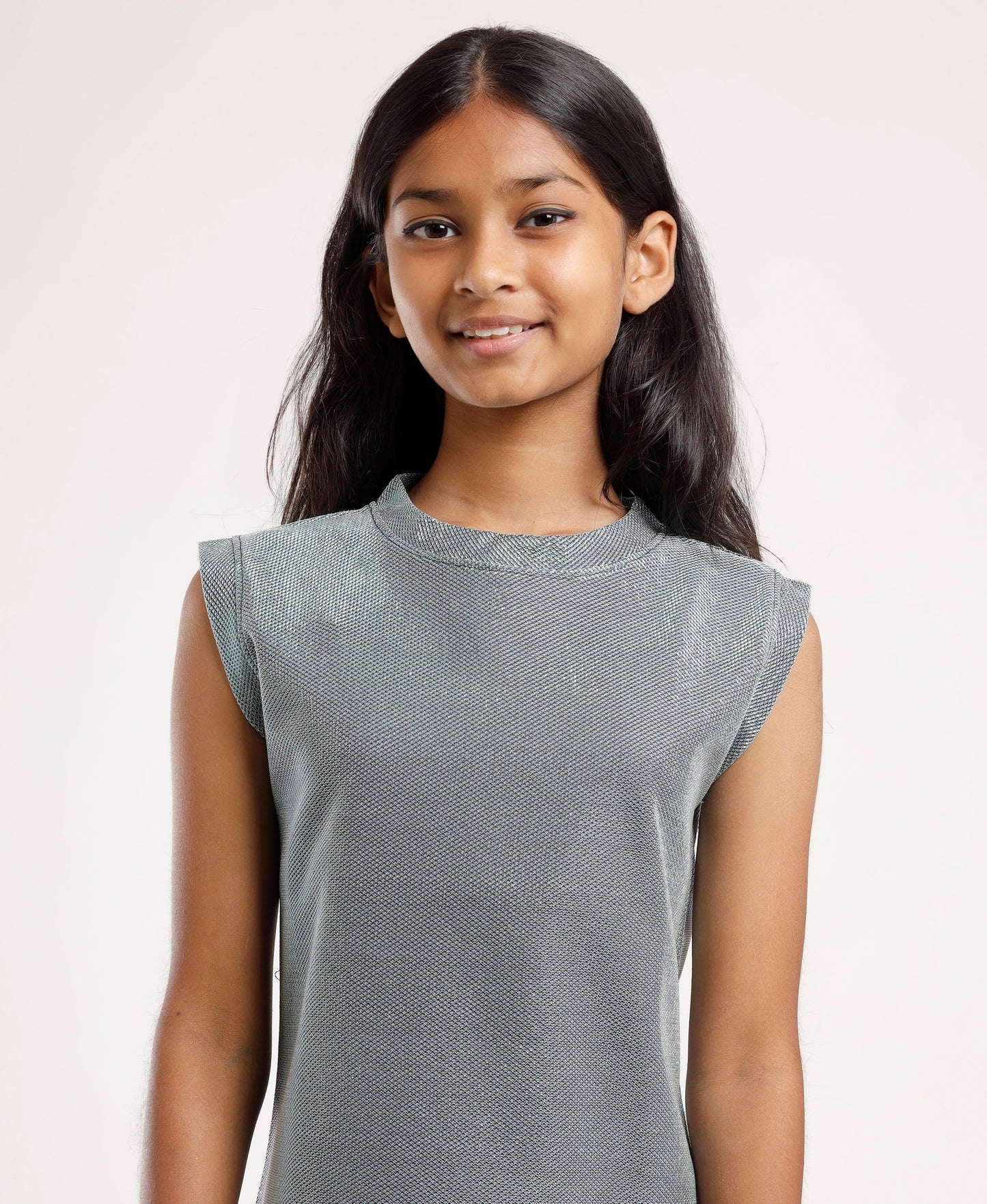 Girls Knee-Length Grey Shift Dress | Sleeveless Stylish Casual & Festive Wear