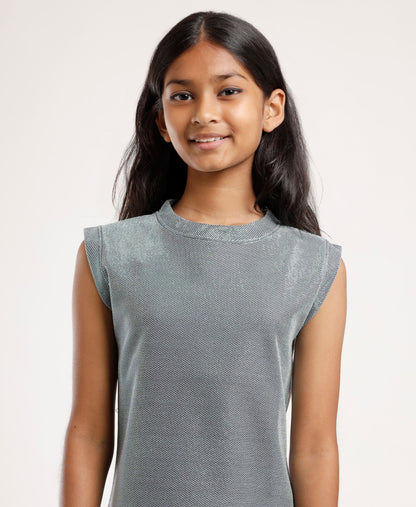 Girls Knee-Length Grey Shift Dress | Sleeveless Stylish Casual & Festive Wear