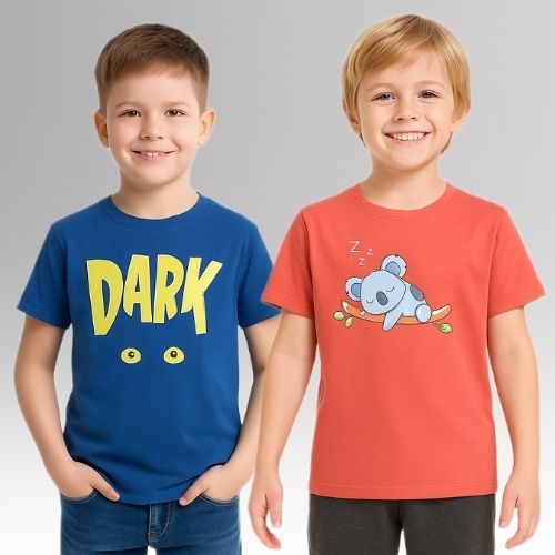 Round Neck Printed Super Combed Cotton T-shirt, (Pack of 2)