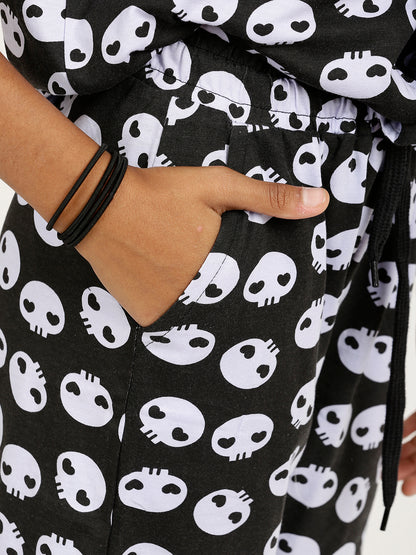 CHILINS Girls Pure Cotton Shirt & Shorts Night Dress Aliens Print– Comfortable Sleepwear Set