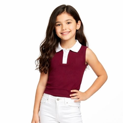 CHILINS Girls Sleeveless Polo Neck Top – Smart Casual Everyday Wear