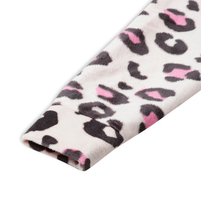 Girls Zipper Hooded Sweatshirt | Animal Print | Kangaroo Pockets | Regular Fit | White Black Pink