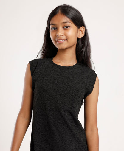 Girls Black Minimal Sleeveless Dress | Everyday Casual to Party Wear