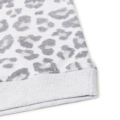 Girls Fleece Printed Round Neck Sweatshirt | Grey Animal Print