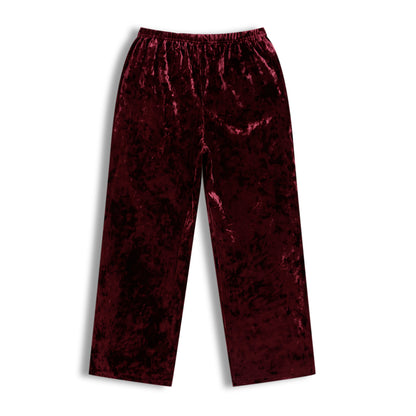 CHILINS Girls Velvet Pants | Maroon Straight Fit Party Wear Pants