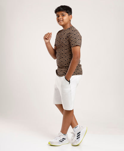 Boys’ Geometric All-Over Printed T-Shirt | Soft Cotton Casual Wear Tee for Kids