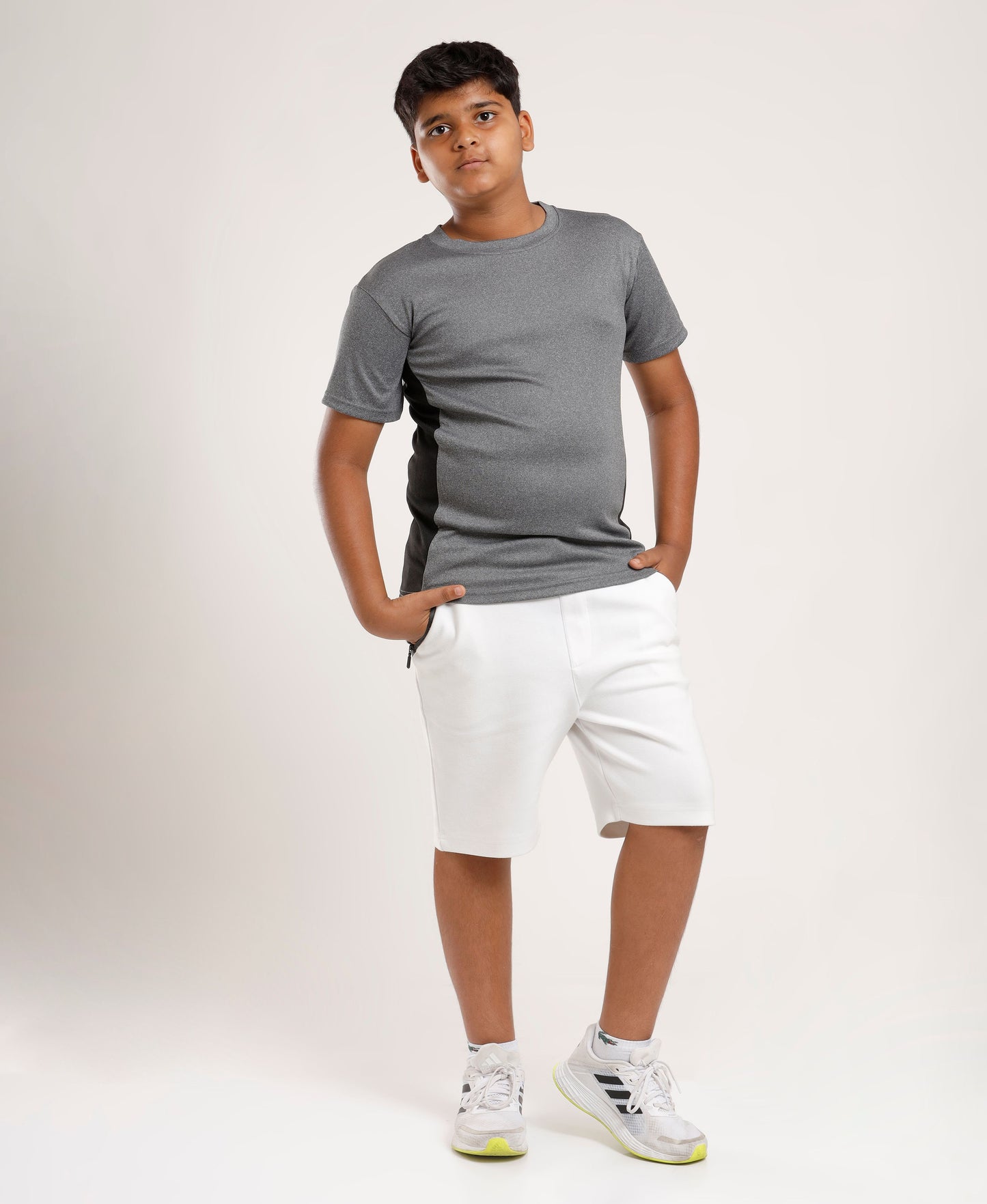 Boys' Grey Active Dry-Fit Sports T-Shirt with Contrast Side Panels