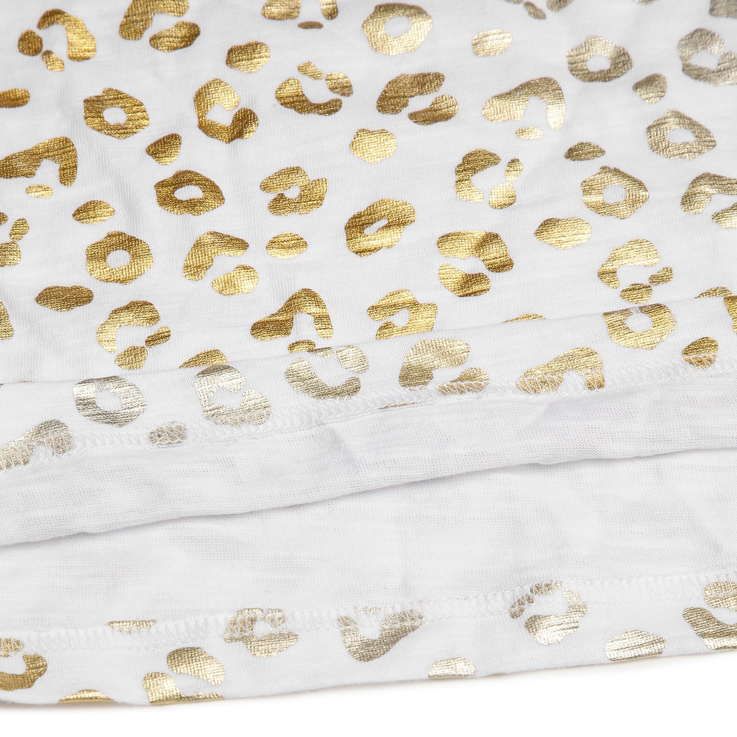 CHILINS Girls Cotton T-Shirt – White with Golden Animal Print