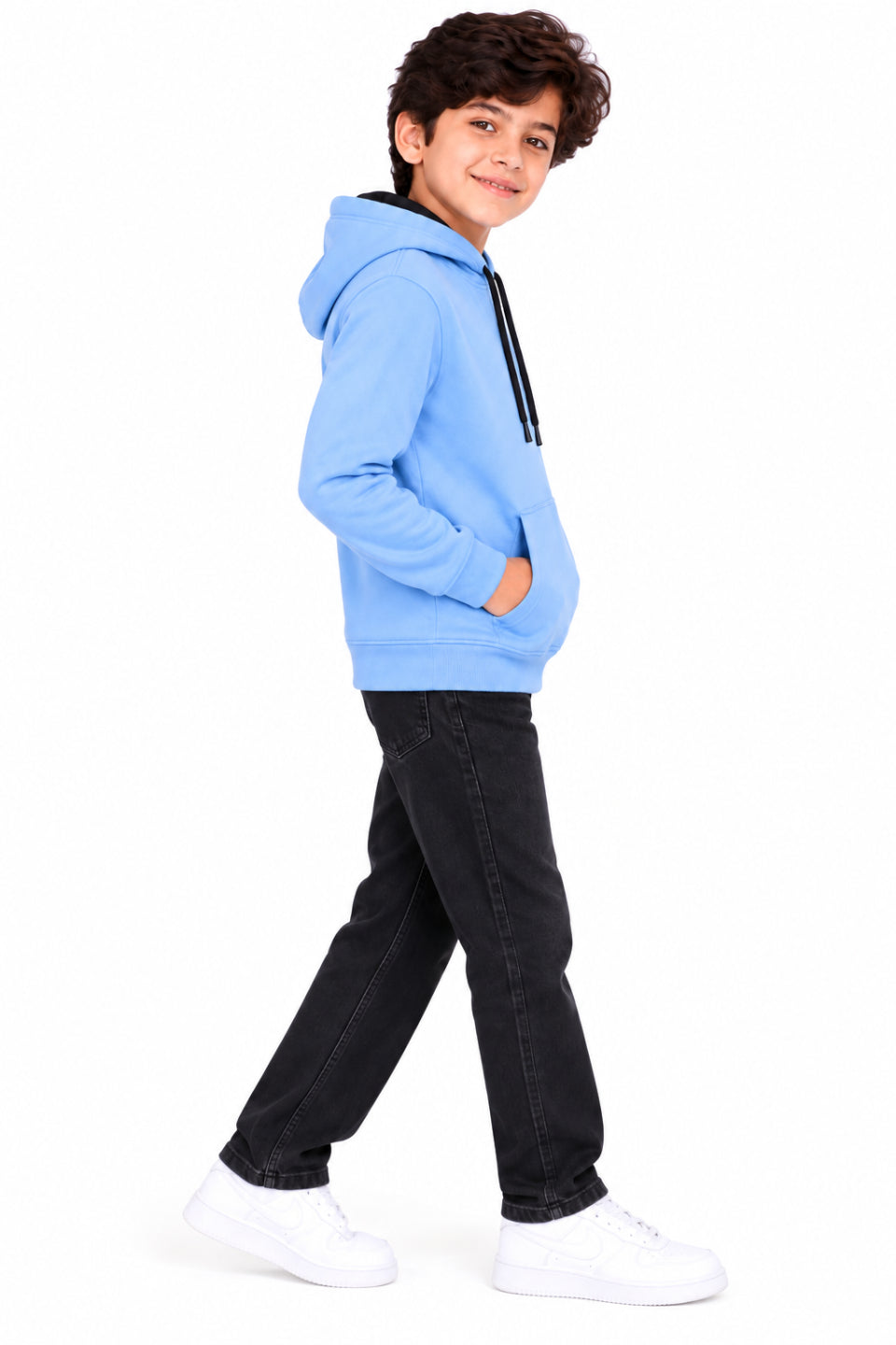 CHILNS Girls & Boys Light Blue Hooded Sweatshirt | Full Sleeves | Kangaroo Pocket | Drawstring Hood | Regular Fit