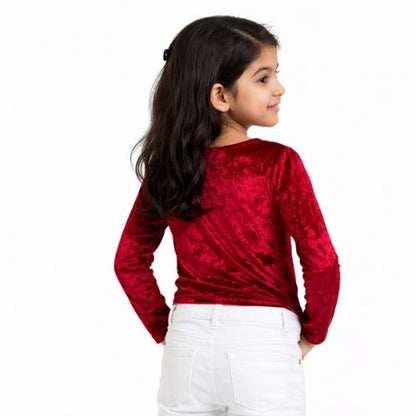 CHILINS Girls Maroon Velvet Full Sleeve Top – Stylish Party & Casual Wear