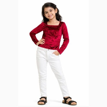 CHILINS Girls Maroon Velvet Full Sleeve Top – Stylish Party & Casual Wear