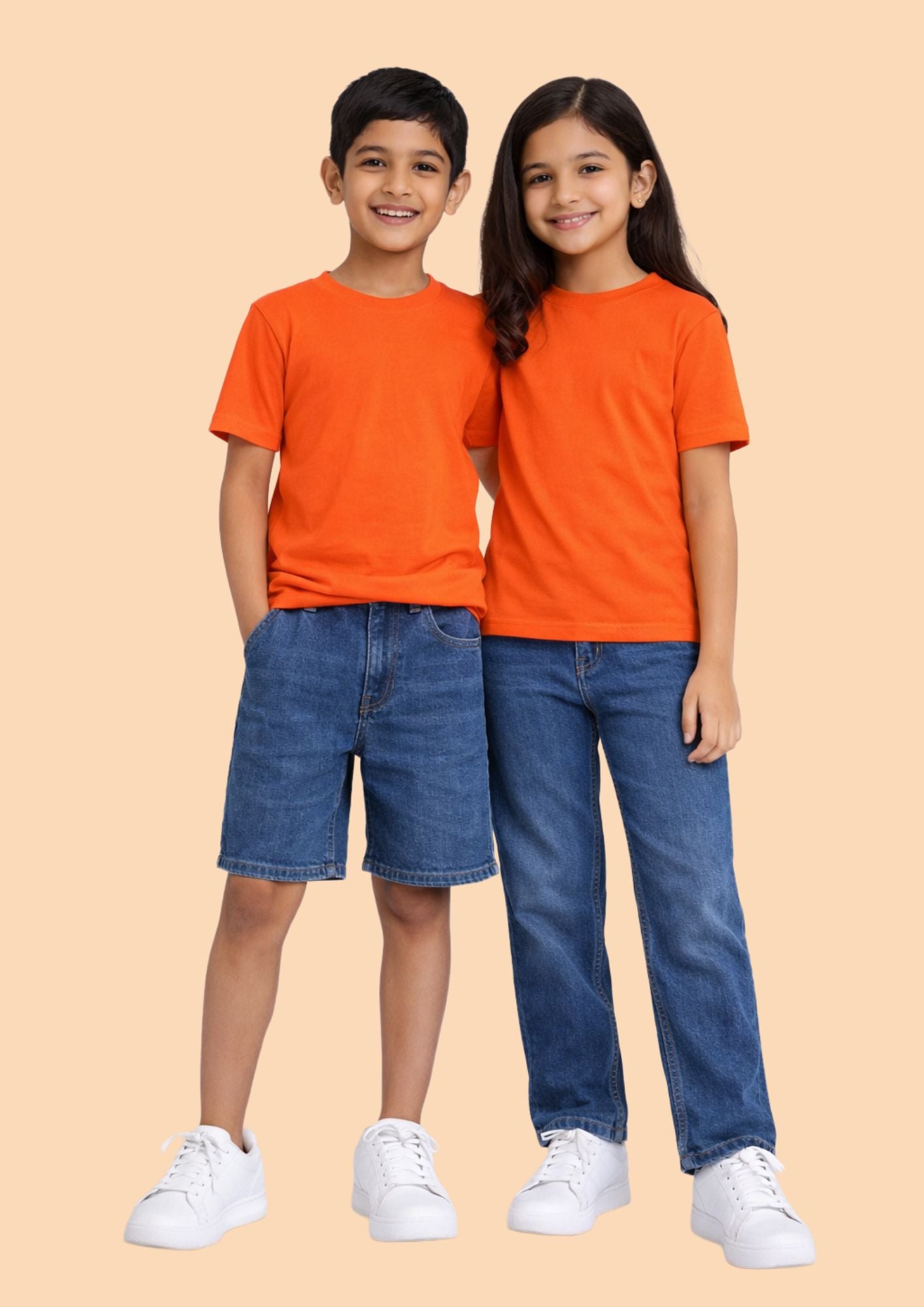 CHILINS Kids’ Orange Cotton T‑Shirt – Soft Crew‑Neck Everyday Wear
