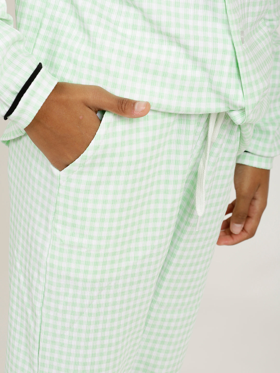 CHILINS Girls Shirt Pyjama Night Dress – Pure Cotton, Green Checkered
