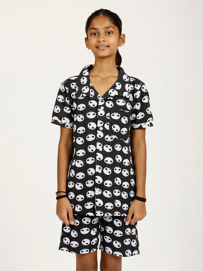 CHILINS Girls Pure Cotton Shirt & Shorts Night Dress Aliens Print– Comfortable Sleepwear Set