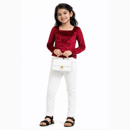 CHILINS Girls Maroon Velvet Full Sleeve Top – Stylish Party & Casual Wear