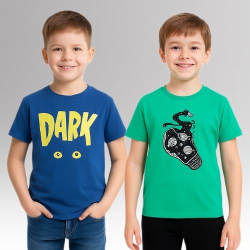 Round Neck Printed Super Combed Cotton T-shirt, (Pack of 2)