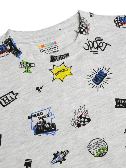 CHILINS Kids Pure Cotton Printed T-Shirt & Shorts Set | Racing Theme Co-Ord Set